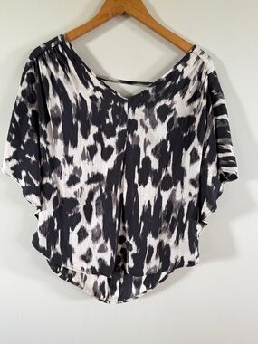 Express Black and White Abstract Animal Print Dolman Top medium